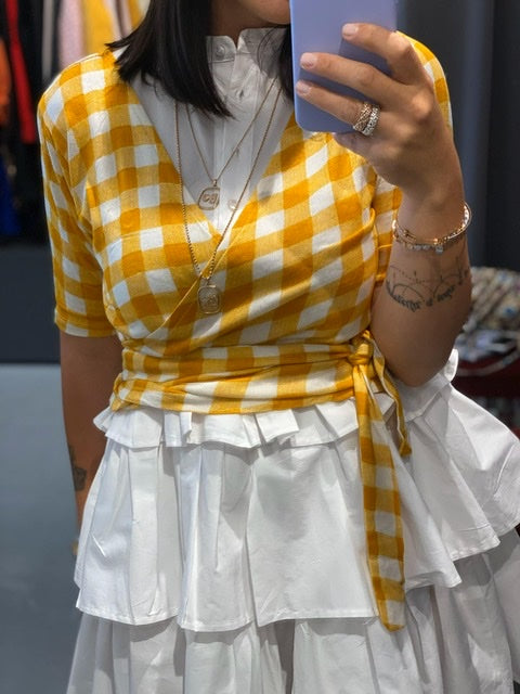 CARDIGAN WRAP  QUADRI GIALLO
